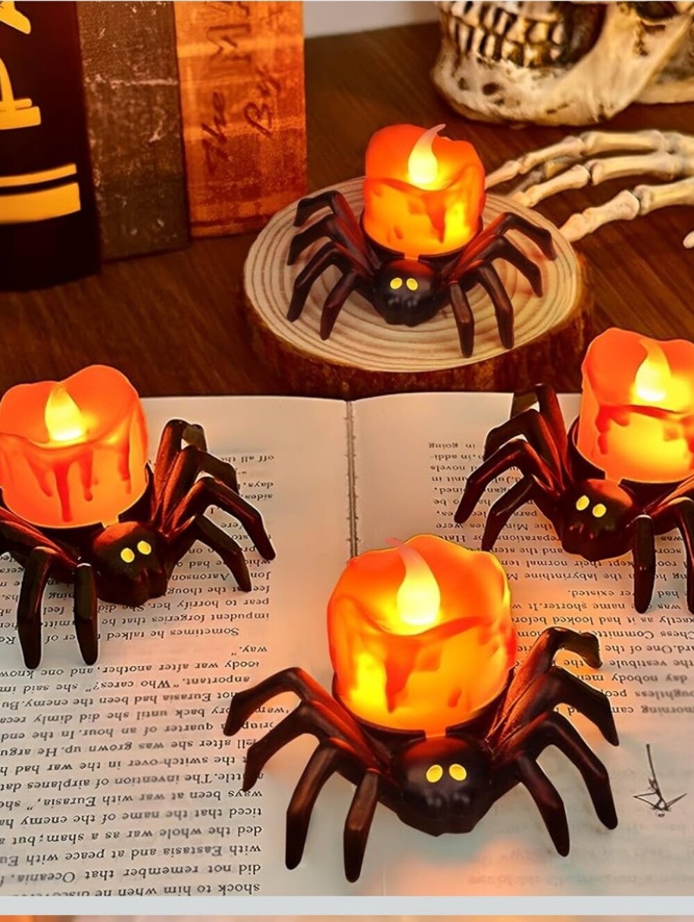Halloween Spider Candle Holders - Orange Candle, 6 Pack